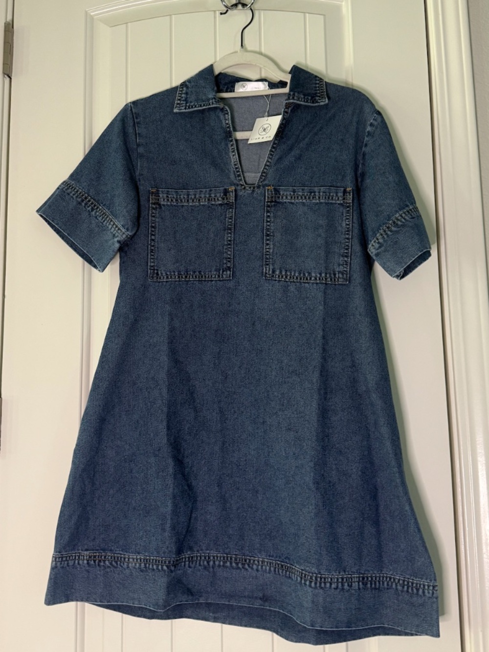 Liam & Co. Denim Midi Dress with Patch Pockets